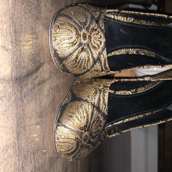 NWT GIAMBATTISTA VALLI GOLD JACQUARD FABRIC STILETTO - Picture 5 of 10